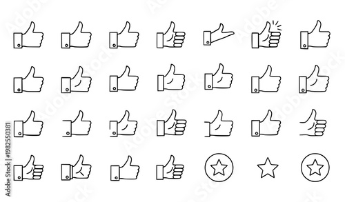 Thumbs Up Outline Icon Set of 30 Linear Symbols Editable Stroke Like Approval Gesture Vector Collection