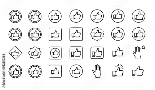 Editable Stroke Thumbs Up Icon Set 30 Outline Hand Gesture Symbols for UI UX Minimal Linear Vector Illustration