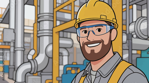 Male Worker in Industrial Plant with Safety Gear