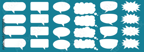 A set of chat box designs for comments on social media or comics. Vector designs of speech bubbles, text boxes, and conversation chat columns in comics.	
