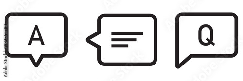 Question and answer icon set. Chat, speak bubble, Q and A, ask, support, dialog, help center symbol on white background - stock vector.