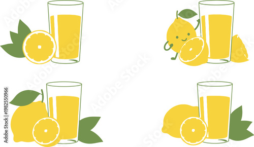 Illustration of Fresh Lemon Juice with Lemons for Beverage, Refreshment, and Healthy Eating Design Projects