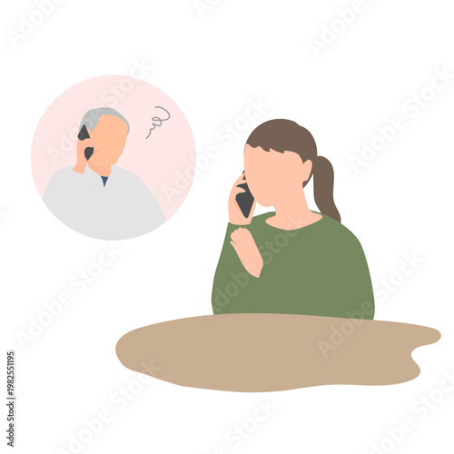 電話で高齢者の不安を対応する家族のイラスト