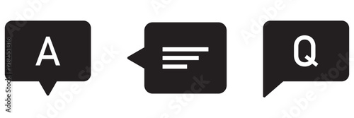 Question and answer icon set. Chat, speak bubble, Q and A, ask, support, dialog, help center symbol on white background - stock vector.