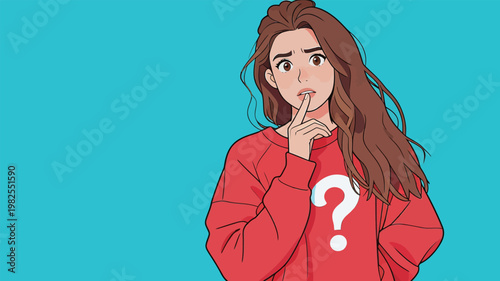 Illustration of Thinking Woman with Question Mark Sweatshirt