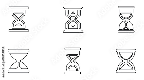 Sand timer hour glass vector line icon set, hourglass timekeeper symbol outline icon illustration