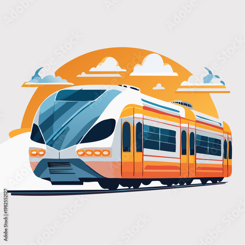Sleek high-speed train illustration symbolizing modern travel and efficient urban transit concepts under a warm sky