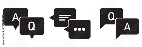 Question and answer icon set. Chat, speak bubble, Q and A, ask, support, dialog, help center symbol on white background - stock vector.
