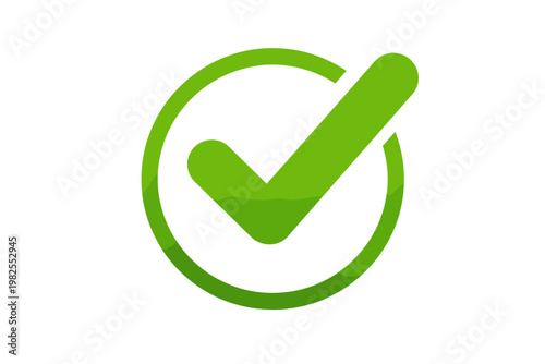 Green check mark tick icon in a circle for approval confirmation validation and interface design. Simple flat vector illustration for success completion correct choice and right decision symbol.
