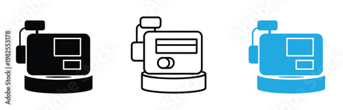 ATM machine icon set in black, White, And blue colors Vector illustration