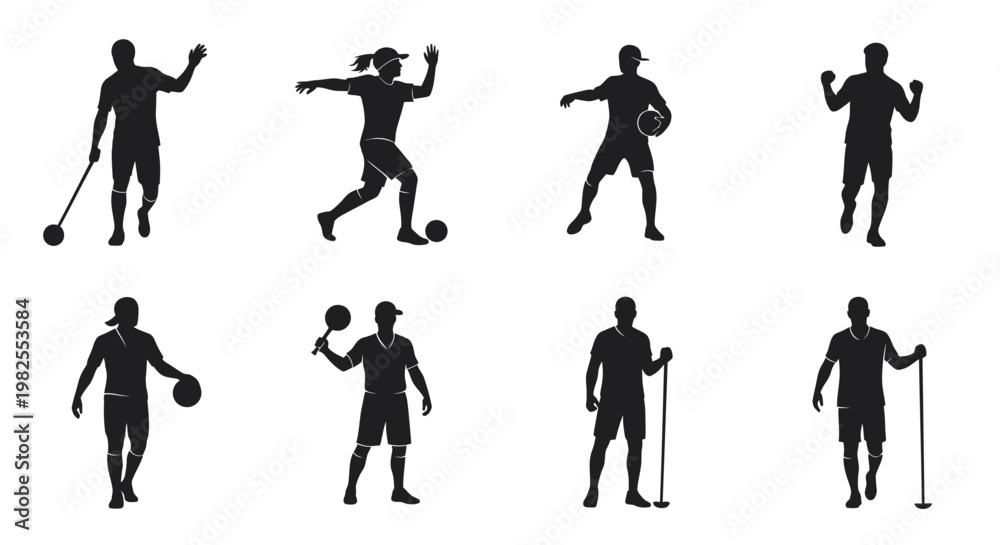 Obraz premium Silhouettes of people engaging in various sports and fitness activities with dynamic poses