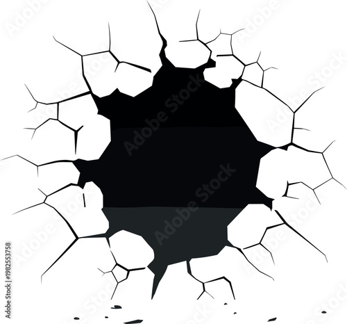 Cracked Wall Hole with Broken Surface Impact Damage Abstract Explosion Effect Vector Illustration Design