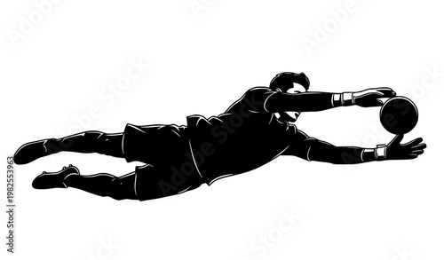 Dynamic soccer goalkeeper diving silhouette vector illustration isolated on white background sports action design