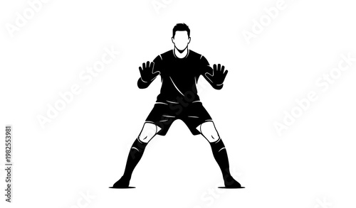 Soccer goalkeeper ready stance silhouette vector graphic minimal black and white sports defense illustration