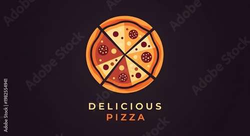 Flat lay delicious pizza circle design with toppings on dark background