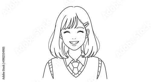 Smiling anime girl with short hair and a school uniform.