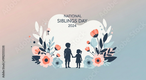 National siblings day 2024 greeting card with children silhouettes