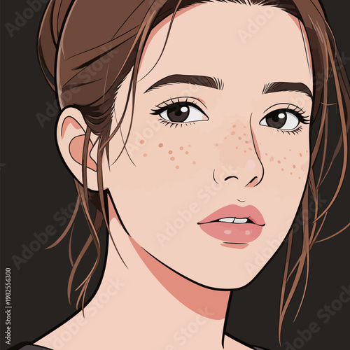 Illustrated Portrait of a Young Woman with Freckles