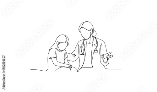 Continuous line art psychologist session with depressed young girl mental health vector design