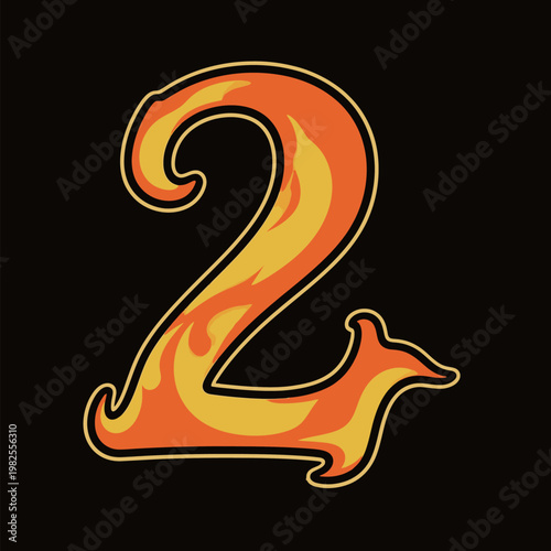 Flaming Number 2 Illustration with Abstract Design