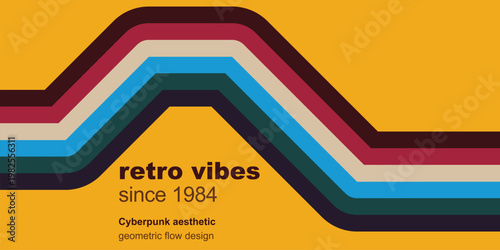 Retro 1984 geometric flow design with colorful parallel lines