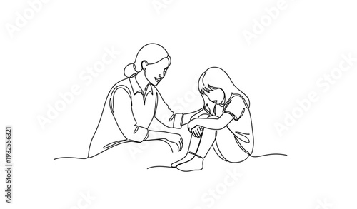 Abstract one line psychologist counseling depressed girl mental health minimalist vector