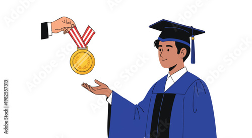 Graduate receiving a gold medal for academic achievement.