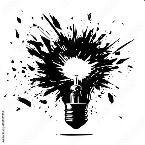 High speed bursting electric bulb black and white silhouette variation 2