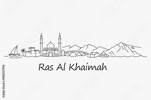 Flat Design one line without breaking the Ras Al Lhaimah city.