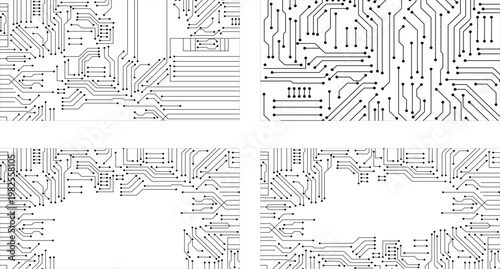 Top view of abstract computer chip traces in a clean vector style.