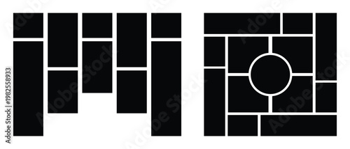 Mood board template. Set of picture grids. Horizontal design of mockup. Album brandboard. Organised portfolio.