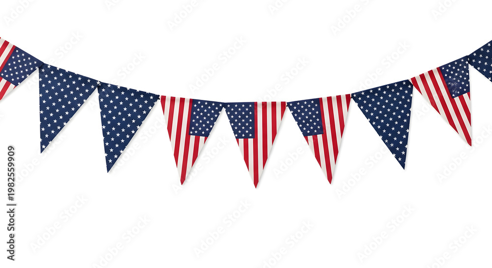 Obraz premium Patriotic memorial day decorations american flags garland for remembrance and honoring heroes