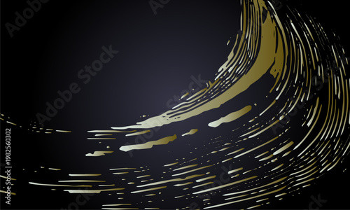 黒背景に流れる金色の曲線ラインが美しく躍動する抽象アート 高級感と動きを感じるスタイリッシュなデザイン素材