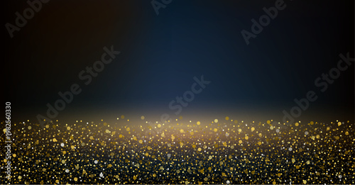 暗闇に浮かぶ黄金の粒子が広がるラグジュアリーな輝き背景素材 高級感あふれるきらめきボケと光のグラデーション