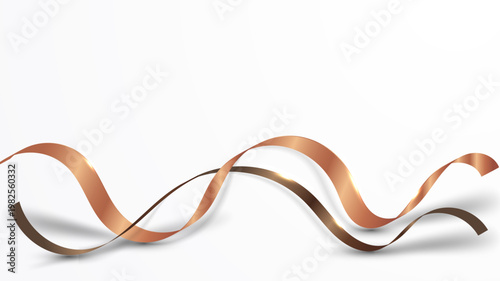 白背景に浮かぶ立体的なゴールドリボンが波打つエレガントな装飾デザイン 高級感のある滑らかな曲線表現