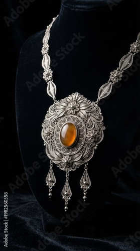 Luxury Indonesian silver filigree jewelry inspired by traditional craftsmanship from Kotagede, Yogyakarta. The intricate handmade silverwork features delicate floral patterns and fine detailing, captu