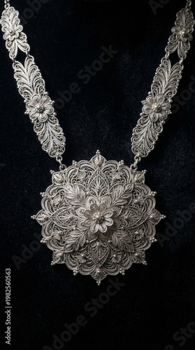 Luxury Indonesian silver filigree jewelry inspired by traditional craftsmanship from Kotagede, Yogyakarta. The intricate handmade silverwork features delicate floral patterns and fine detailing, captu