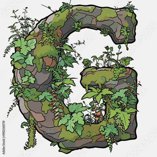 Alphabet G Covered with Moss and Plants