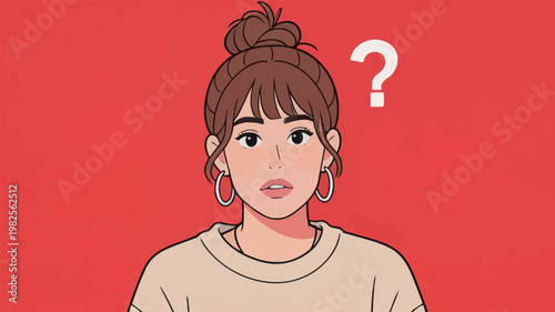 Confused Woman with Question Mark Illustration