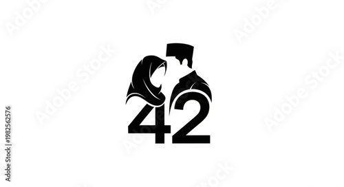 Symbolic representation of a person with a lion and the number 42.