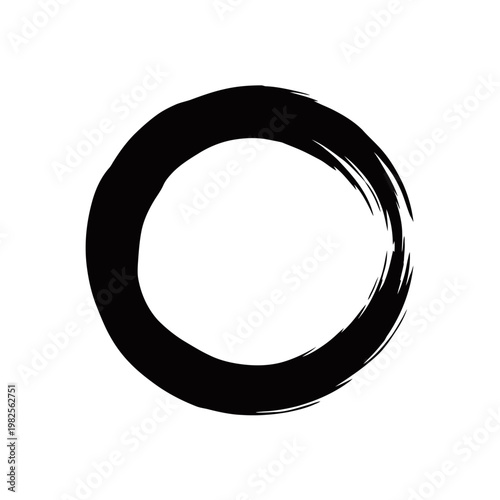 Abstract black brushstroke forming an imperfect circle, known as Enso, on a clean white background.