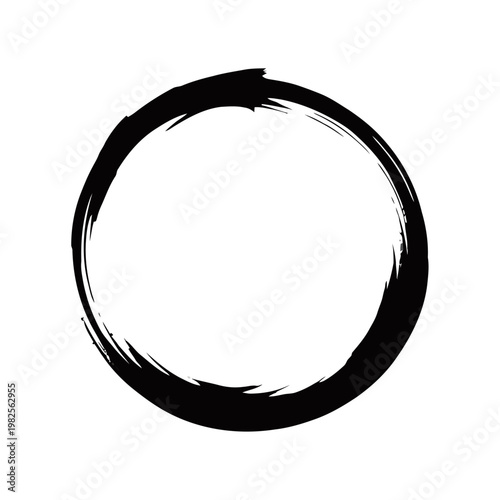 A hand-drawn black ink circle with a rough, unfinished brushstroke on a white background.