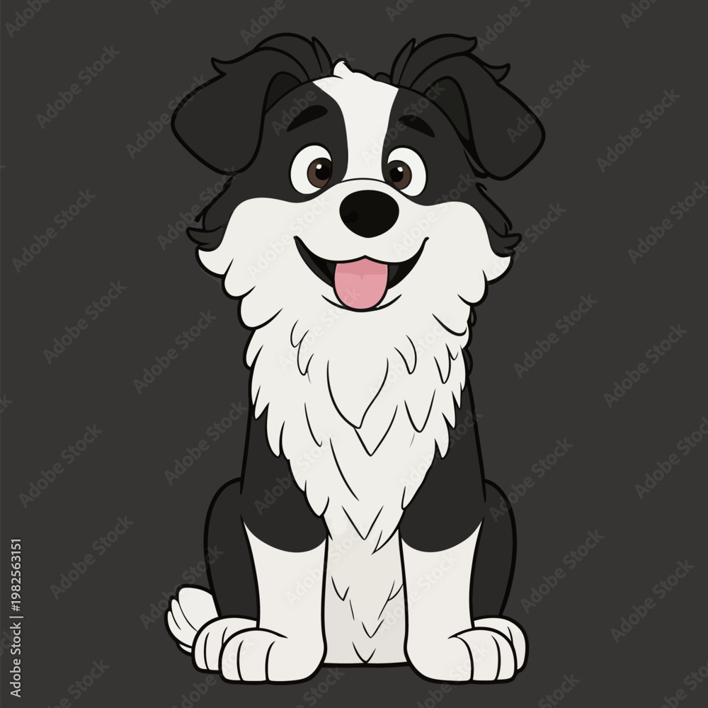 Obraz premium Cute Cartoon Black and White Dog Sitting