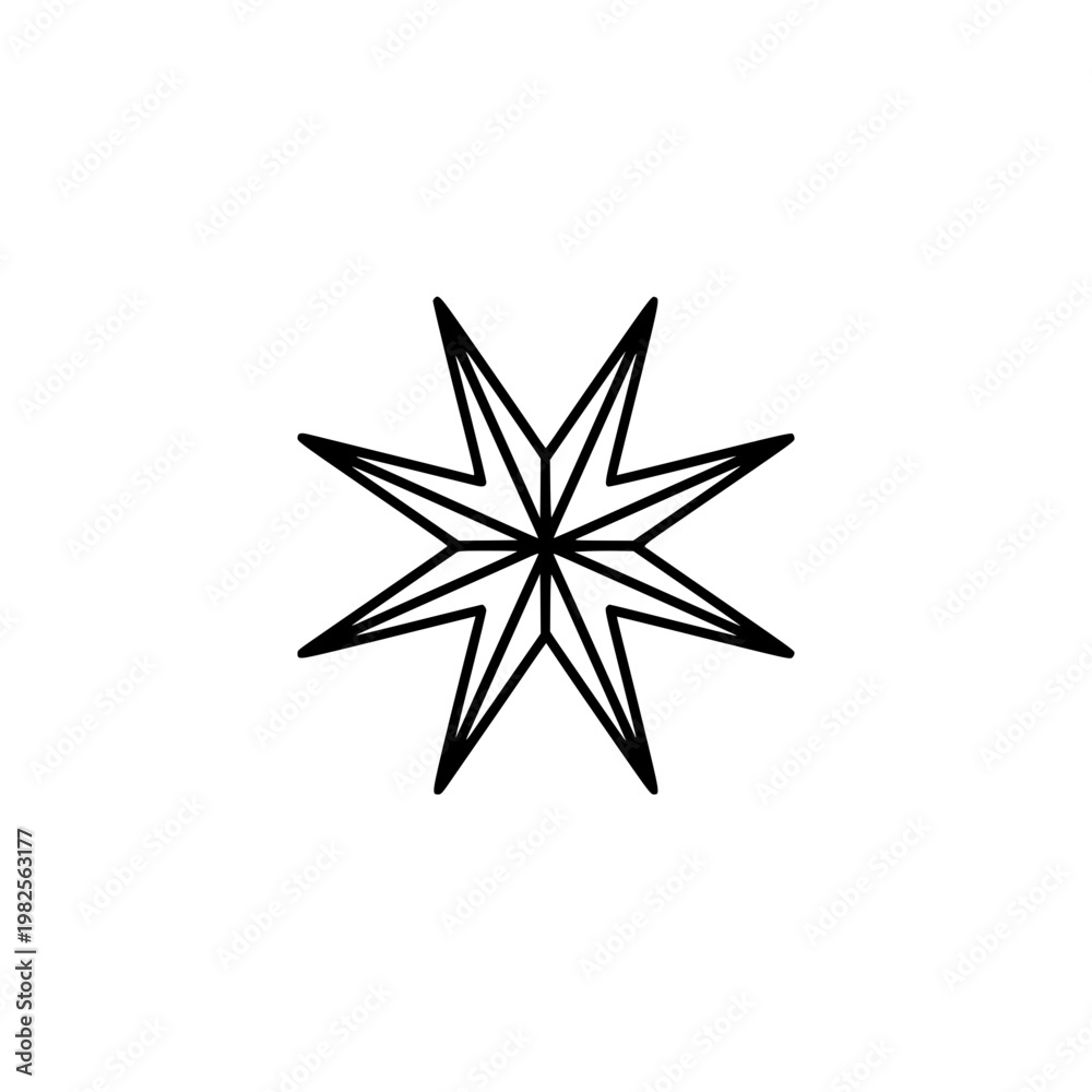 Obraz premium A black star shape with eight pointed tips Vector, illustration