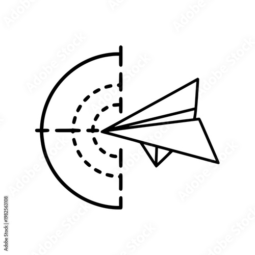 A paper airplane in flight with trajectory arc Vector, illustration