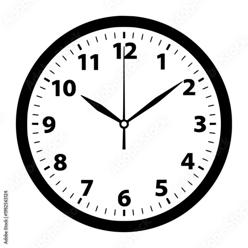 A clock with black hands and numbers on a white face Vector, illustration