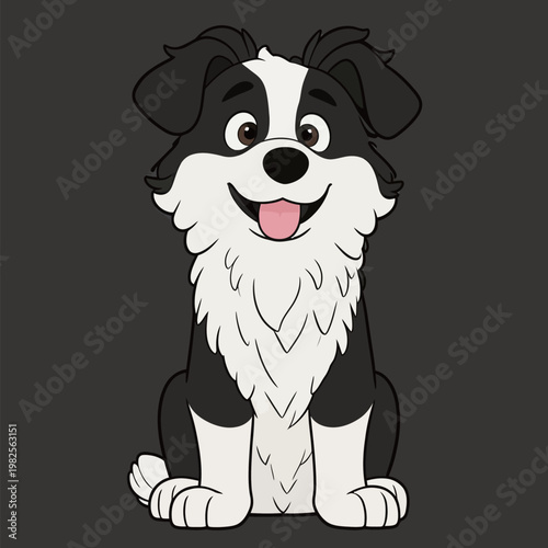 Cute Cartoon Black and White Dog Sitting
