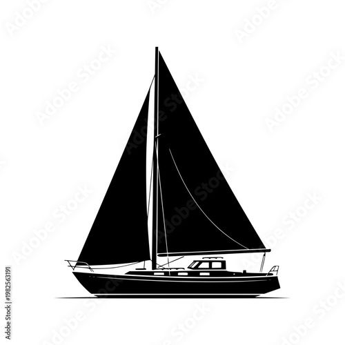 A sailboat with its sails up on the water Vector, illustration