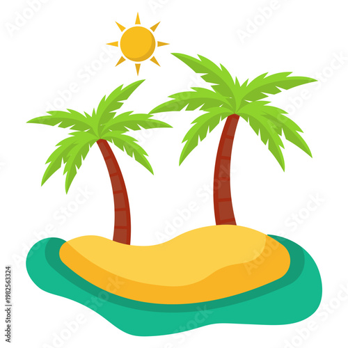 Tropical Island with Palm Trees and Sun