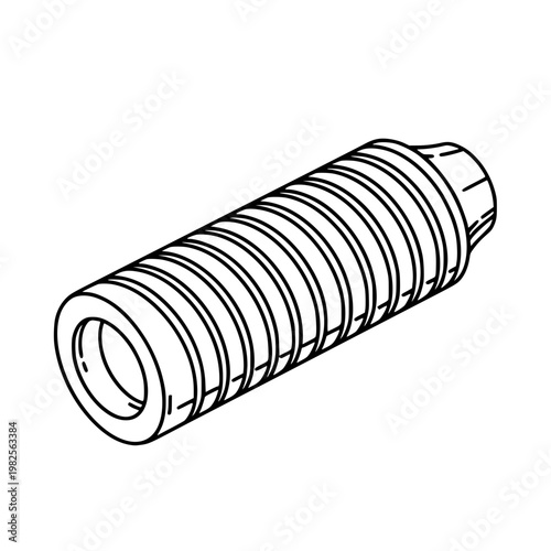 A black and white drawing of a threaded metal insert Vector, illustration